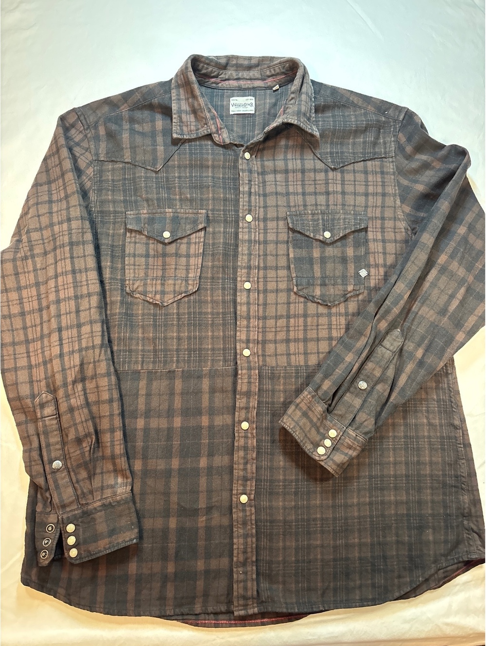 Jack And Jones Vintage Clothing Company Plaid Western Snap Button Shirt